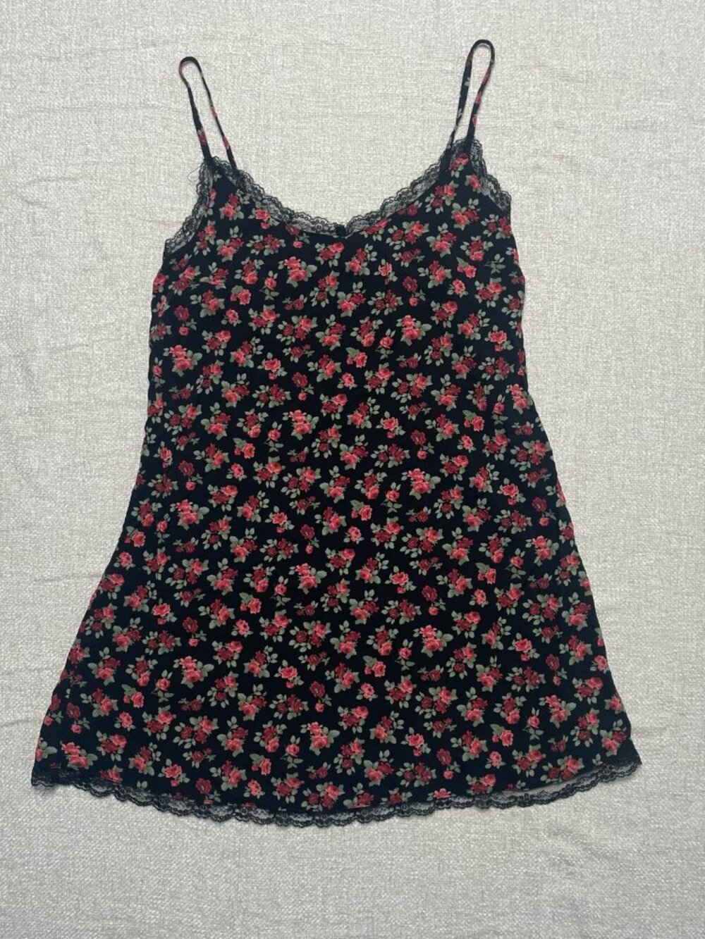 Forever 21 Floral Lace Trim Babydoll Slip Dress Y2K Grunge Fairy Coquette Whimsy